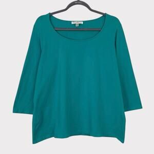 Susan Bristol Blue Crewneck Cropped Sleeve Blouse